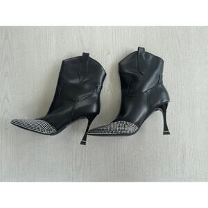 Simmi London Black Western Cowboy Heel Boots Rhinestones Girly Coastal Cowgirl